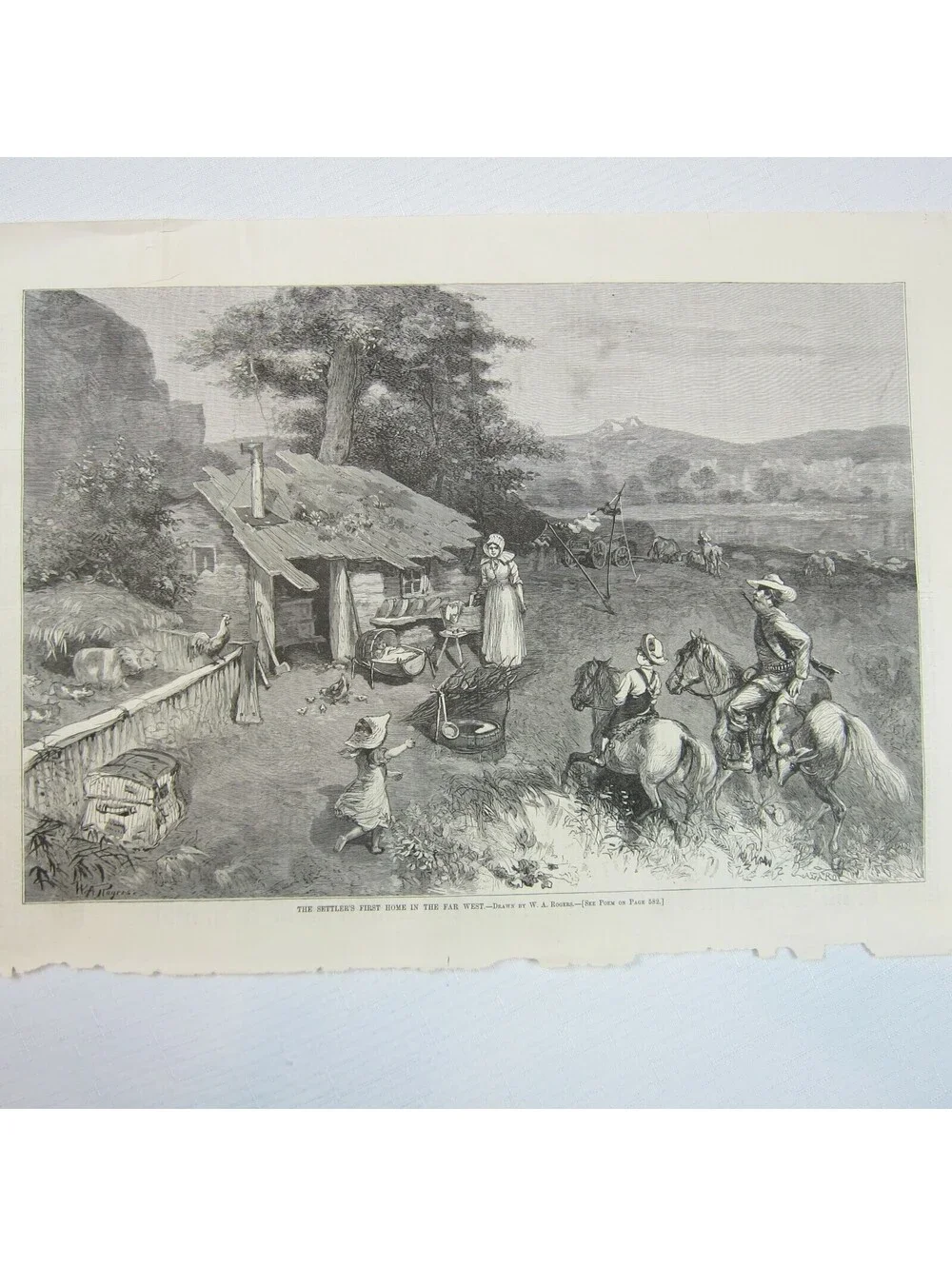 Antique 1880 Print Settlers First Home in Far West, W.A. Rogers, Harper's Weekly